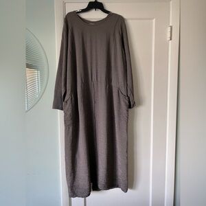 FLAX Elegant checkered black and white Long Sleeve Dress pockets